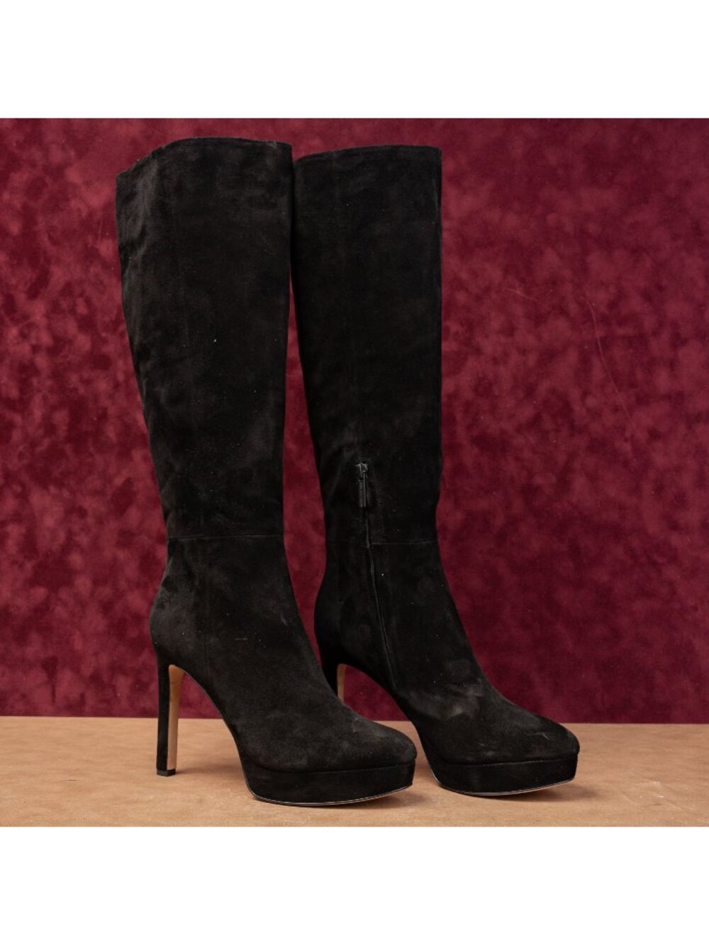 Veronica Beard Women Dali Black Suede Wide Calf Zip Party Fashion Knee Boots 9